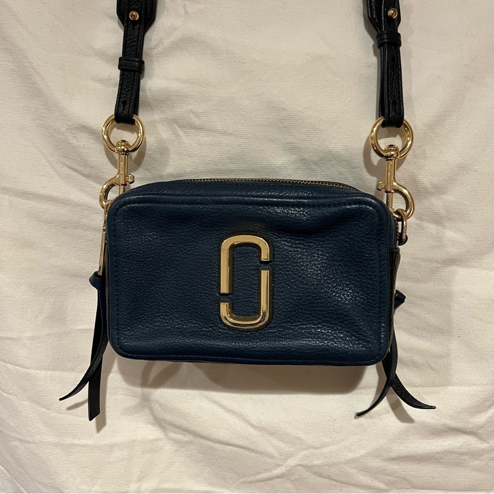 Marc Jacobs Dark Blue Crossbody Bag with Gold Accents